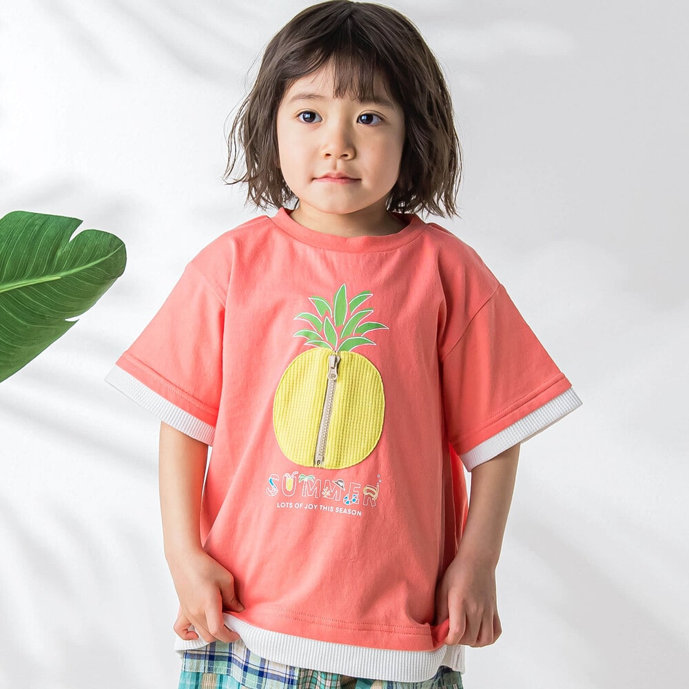 ファスナーつきパイナップル半袖Tシャツ(80~130cm)(80cm オレンジ