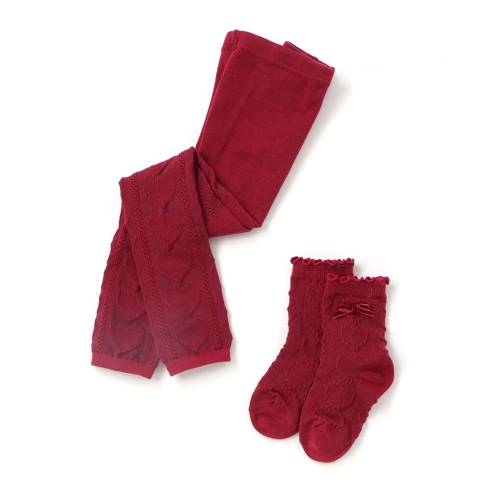 ハート柄レギンス＆ソックス2点セット(70~130cm)(SS(70-80cm) ブラック