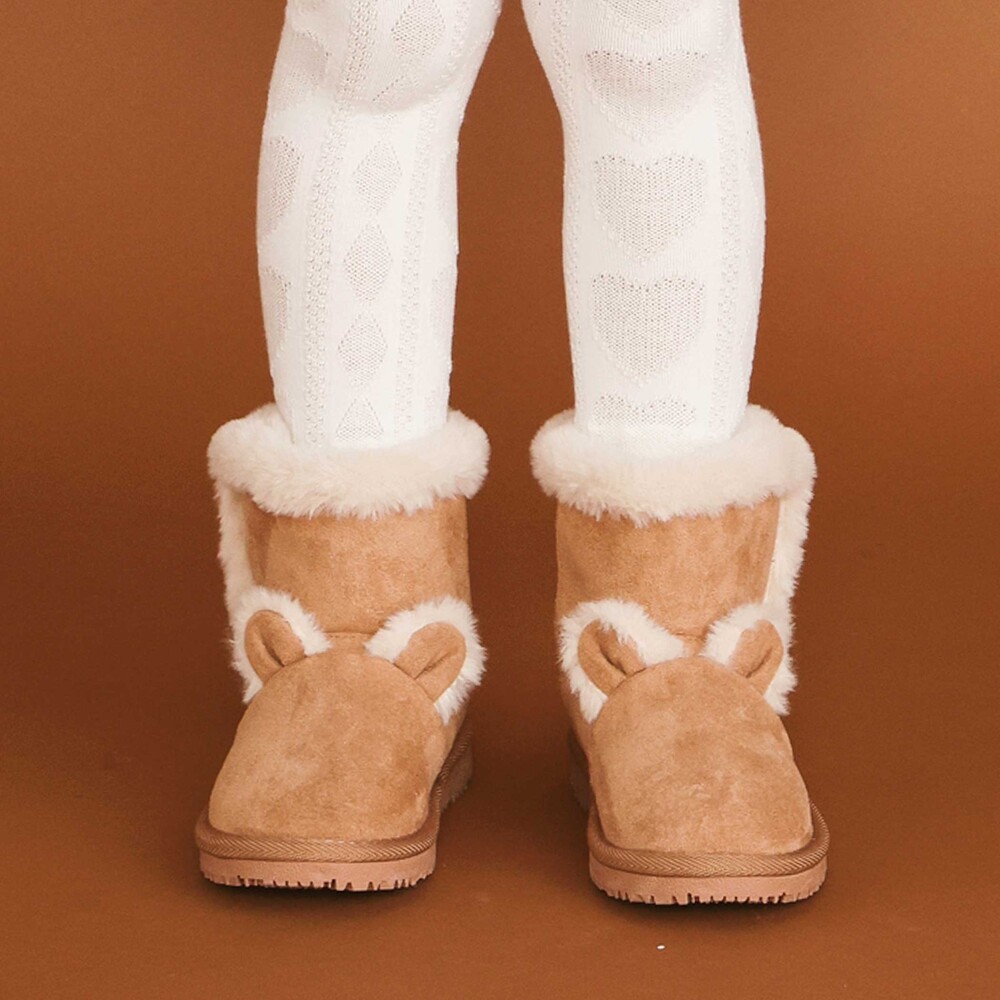 ウサギクマアニマル耳付きムートンブーツ(15~18cm)(14cm ベージュ