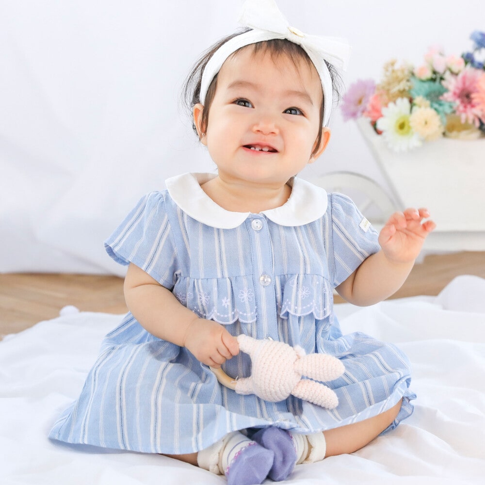 お揃い】フリル刺繍半袖ワンピース+ブルマセットベビー(70~80cm)(ﾜﾝ