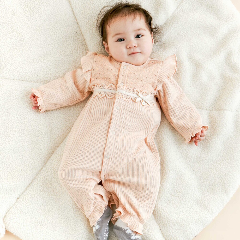 肩フリル切り替えお花レース2WAYロンパースベビー(50~70cm)(ﾜﾝｻｲｽﾞ(50