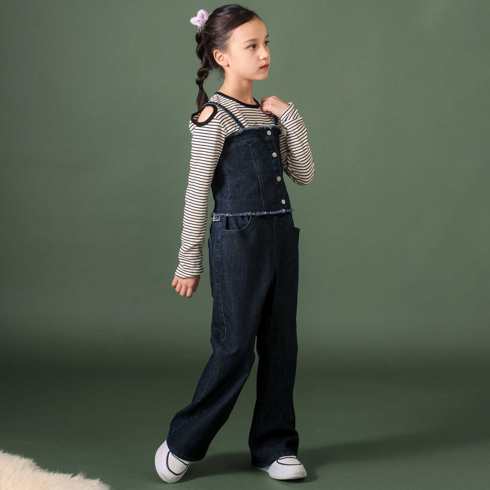 デニムビスチェxフレアパンツセットアップ(110~150cm)(110cm ネイビー