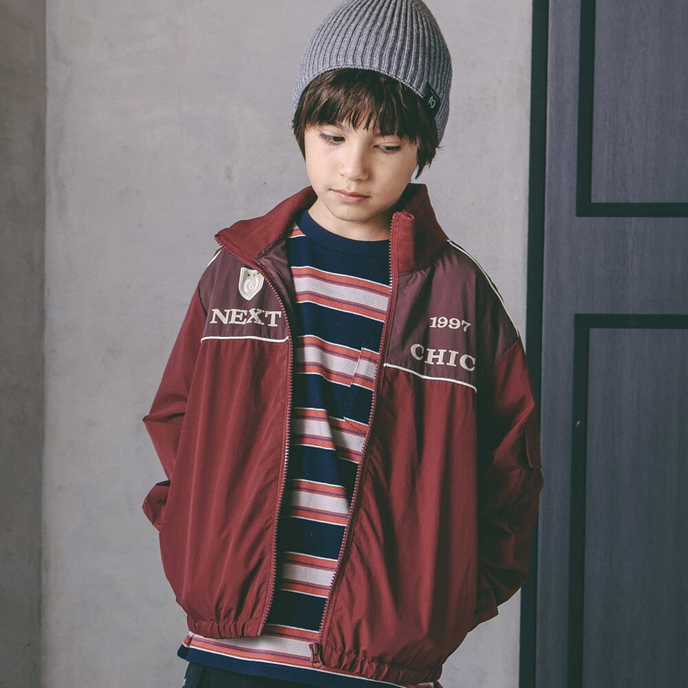 ダブルファスナーバイカラータフタジャケット(110~150cm)(110cm レッド