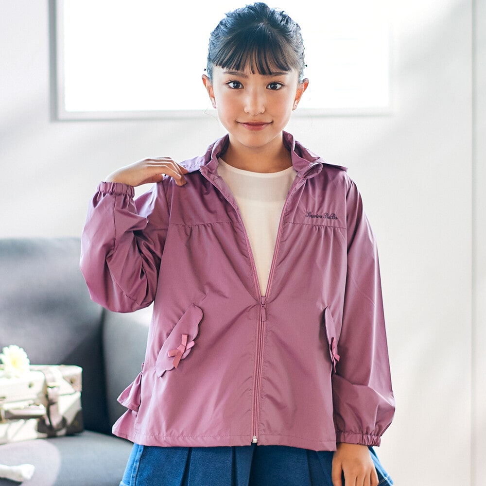 シャイニータフタバックフリルフードブルゾン(90~150cm)(90cm ピンク