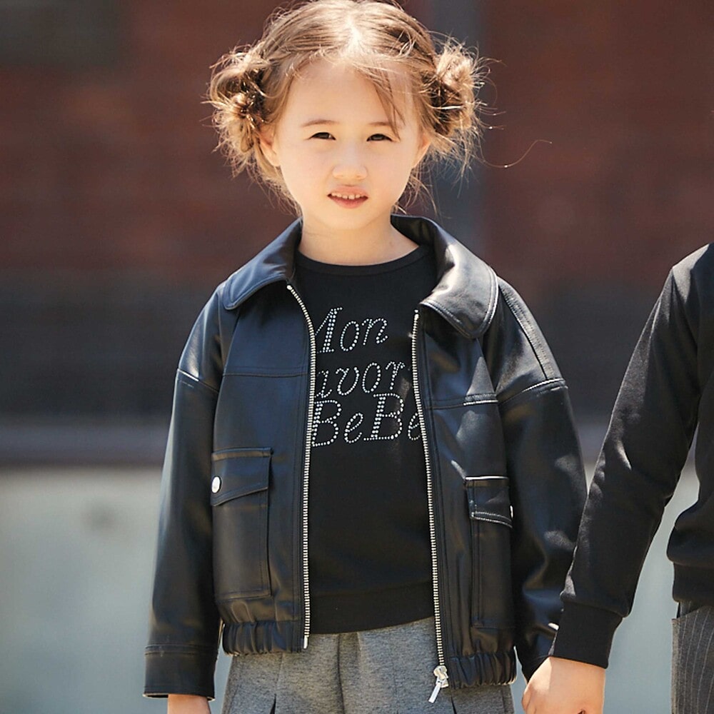 フェイクレザージップブルゾン(100~160cm)(100cm ブラック