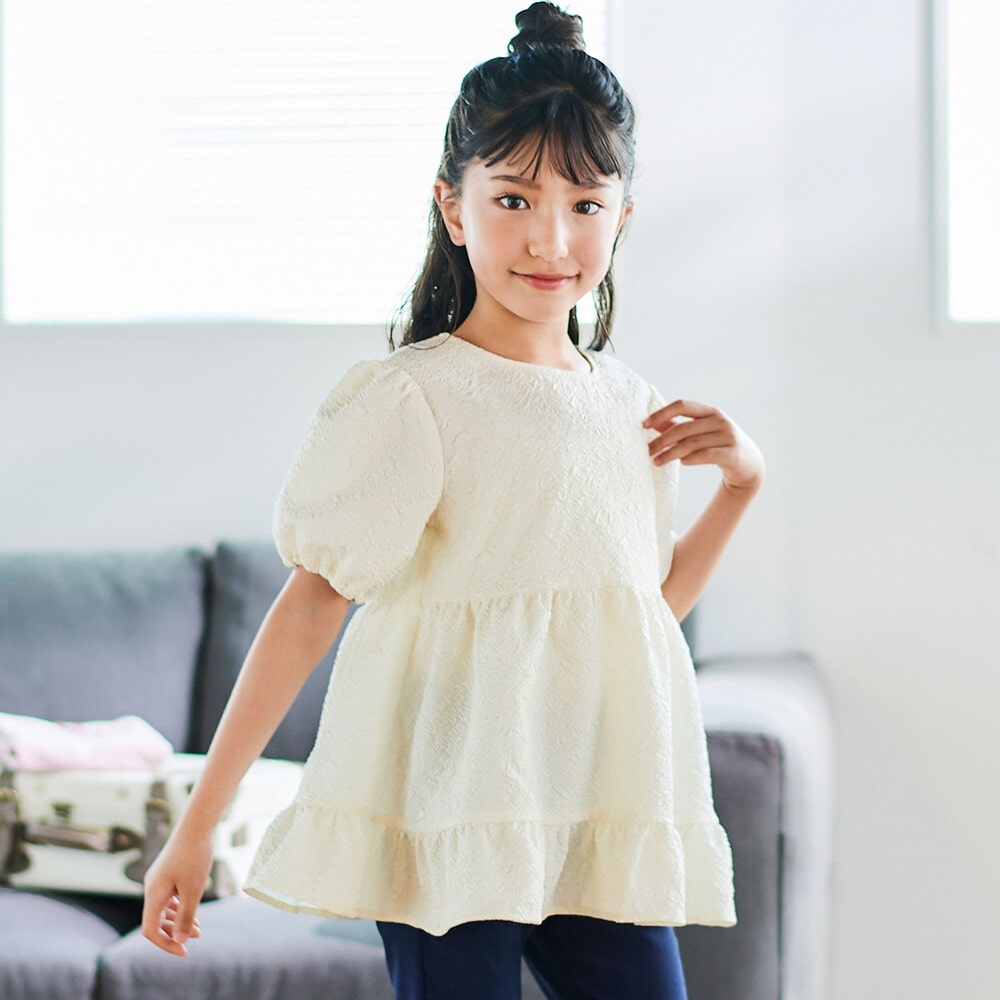 フクレジャガードフリルパフスリーブブラウス(90~160cm)(100cm オフ