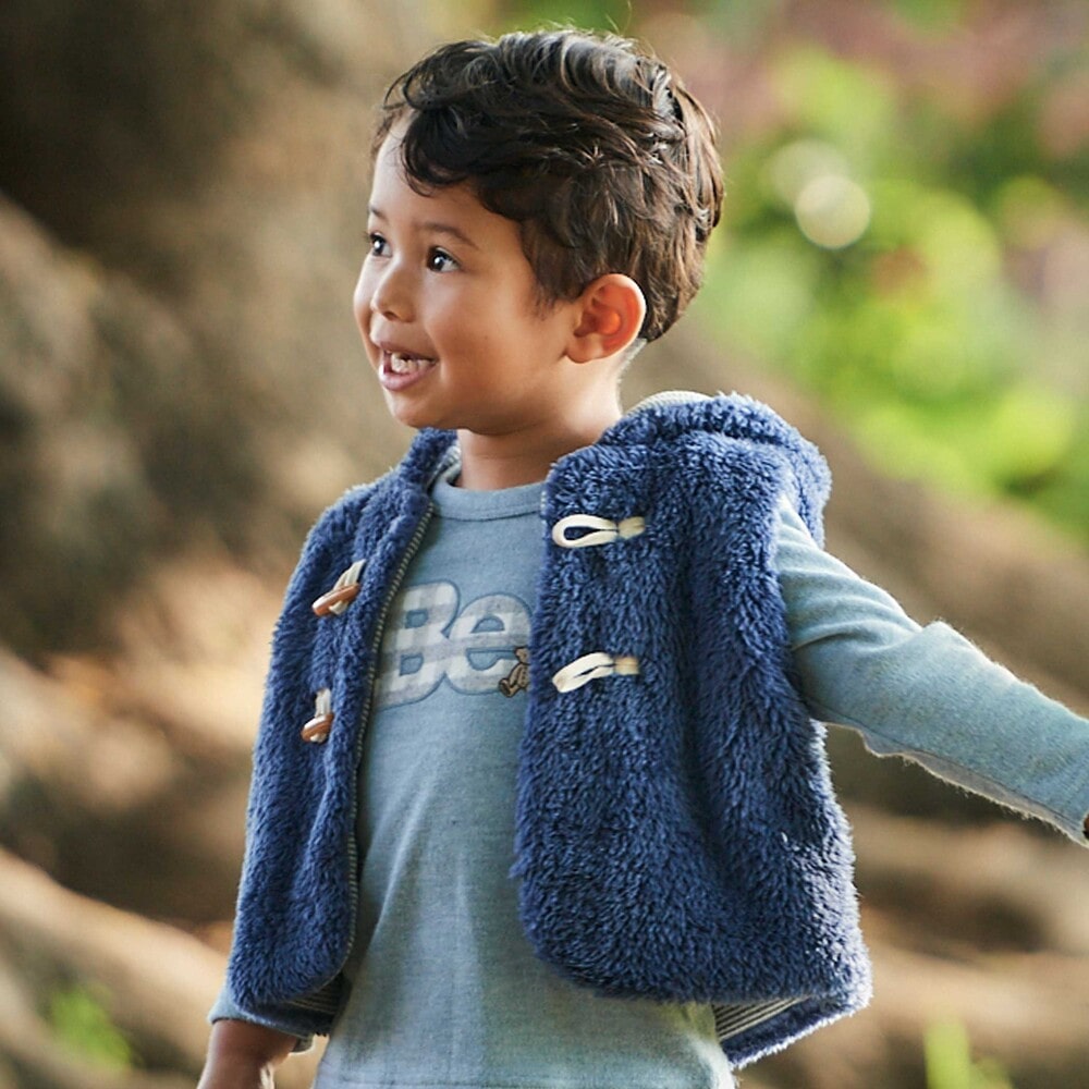 トグルボタンフード付きボアベスト(90~100cm)(90cm ネイビー