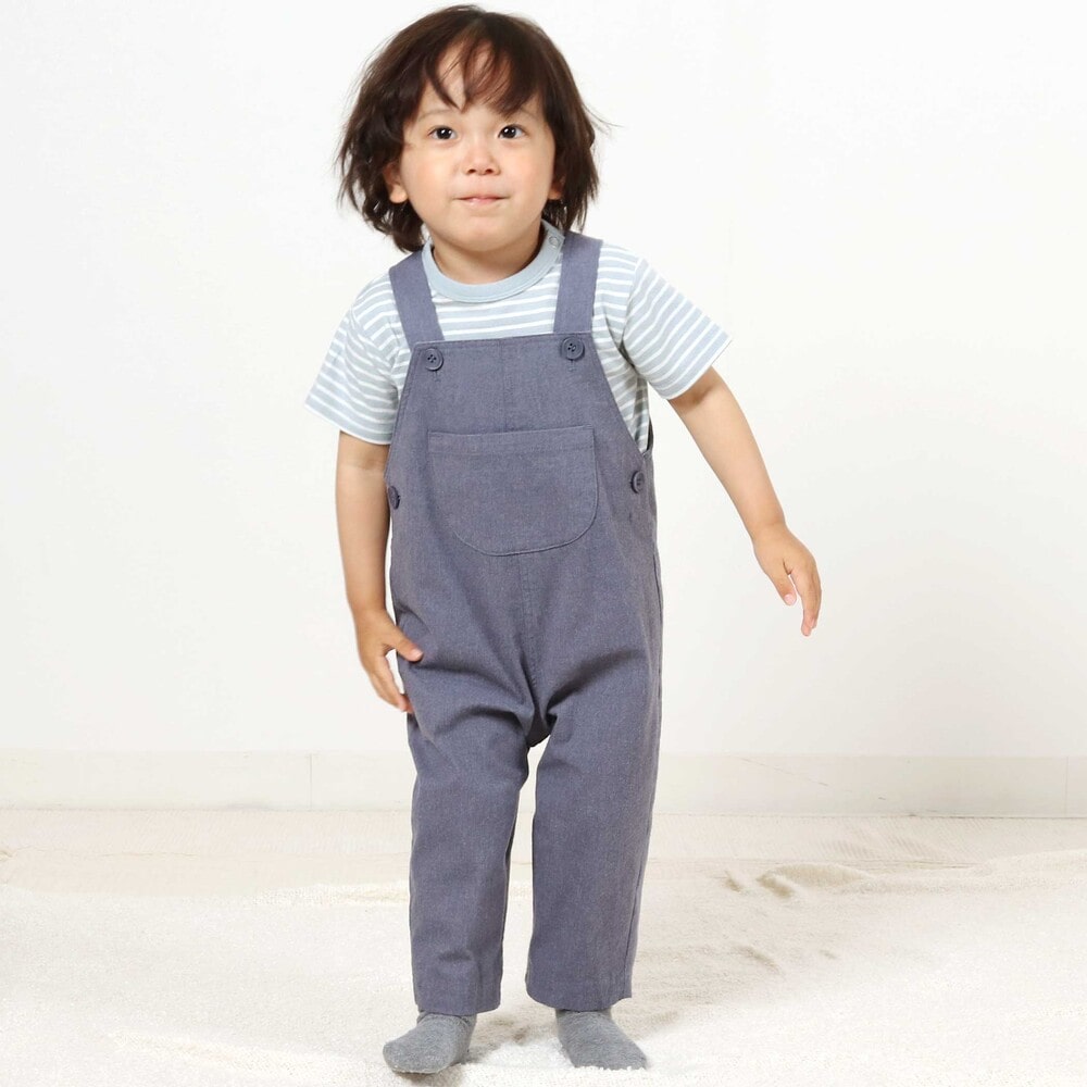 ネル起毛胸ポケットオーバーオール(80~100cm)(80cm ネイビー): ボトム