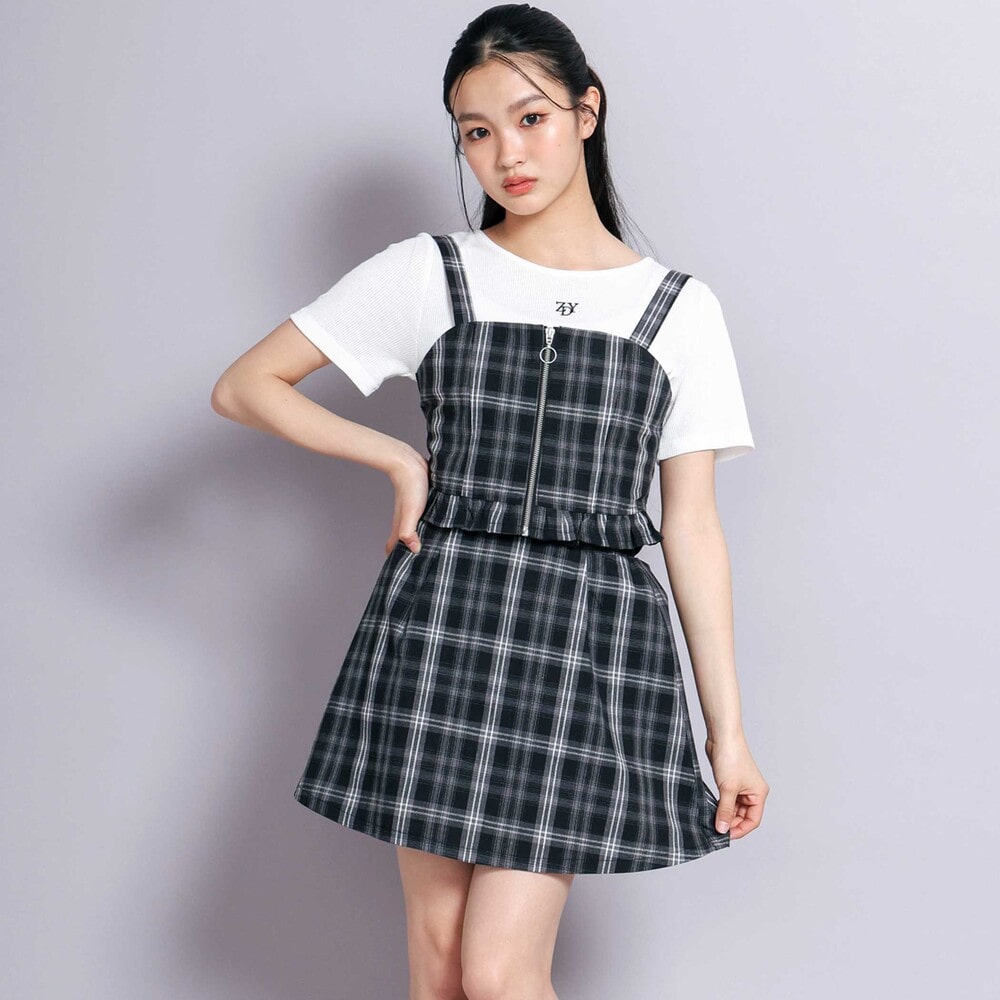 チェックビスチェ3点セット(130~160cm)(130cm ブラック): セット【べべ