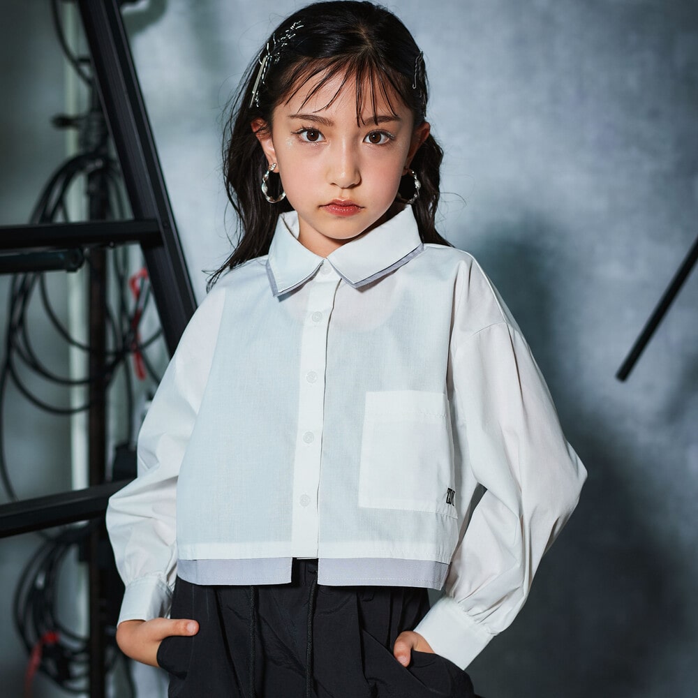 ダブル襟長袖シャツブラウス&タンクトップセット(130~160cm)(130cm