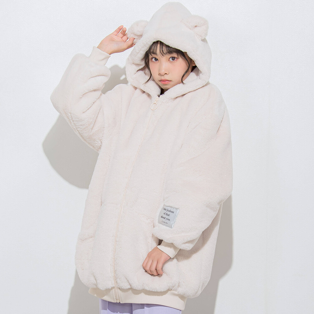 ニコ☆プチ 掲載 】アニマル耳付きブルゾン(130~160cm)(130cm ベージュ