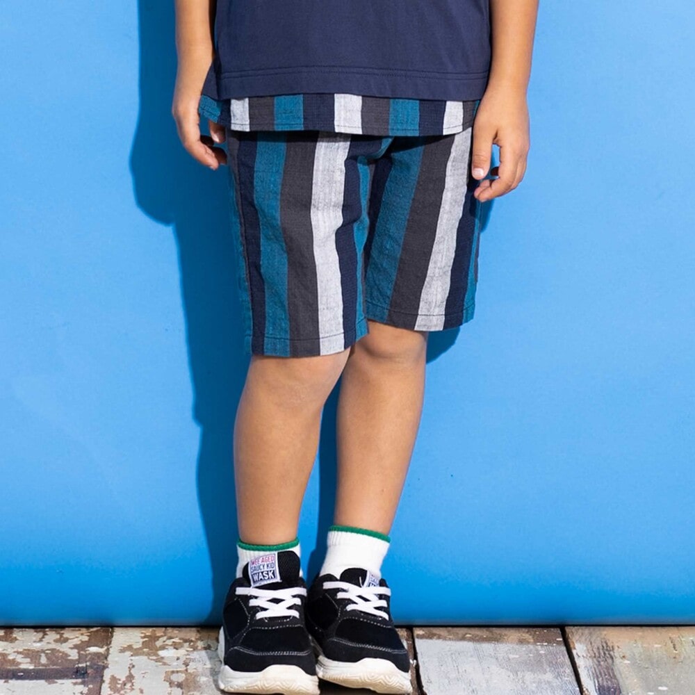 5分丈マルチカラーストライプパンツ(100~160cm)(100cm ネイビー