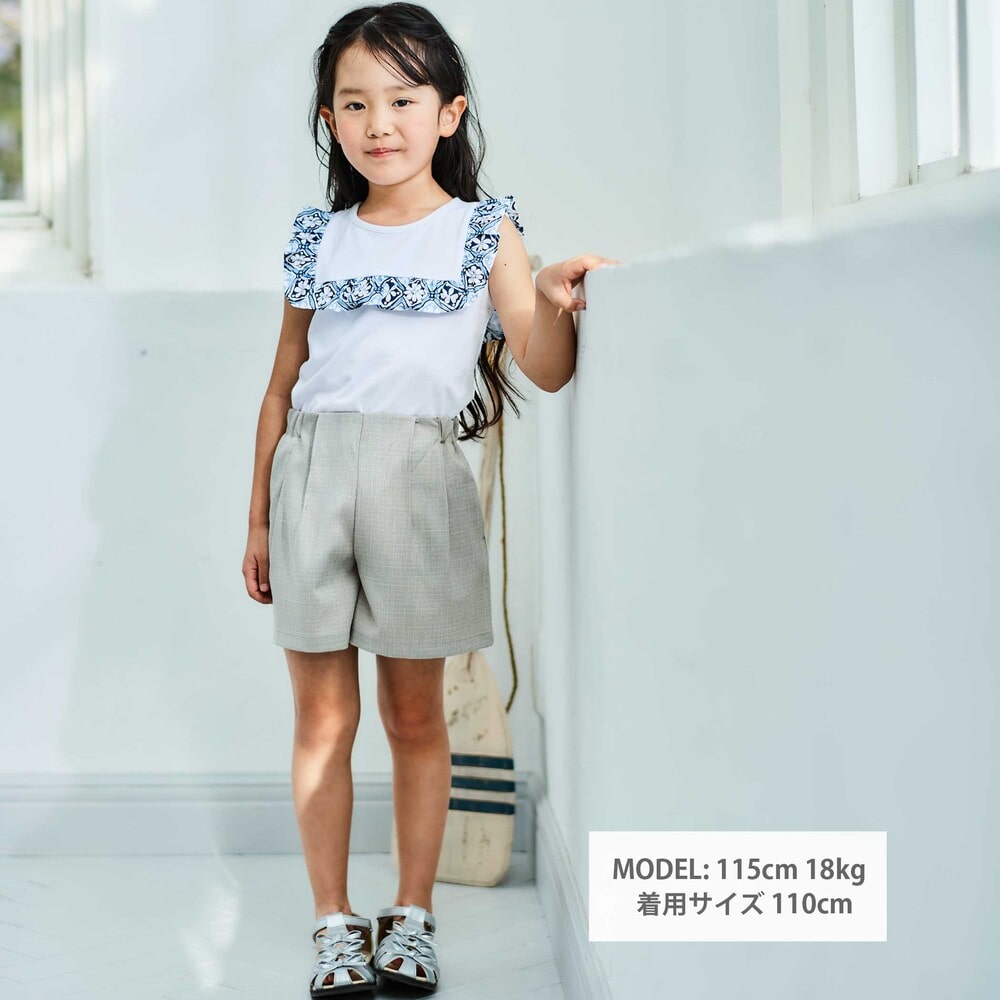 リネン調オックスタックショートパンツ(90~160cm)(90cm グレー