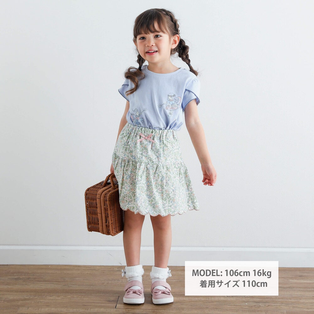 お揃い】花柄裾刺しゅうスカラップスカパン(90~140cm)(90cm オフ