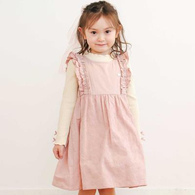 肩フリル花柄レースジャンパースカート(80~130cm)(80cm ピンク