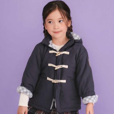 キルトタフタ×チェックファーダッフルコート(80~130cm)(80cm ネイビー