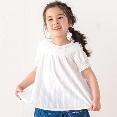 チュールフリルレースチェックチュニック(80~130cm)(80cm ホワイト