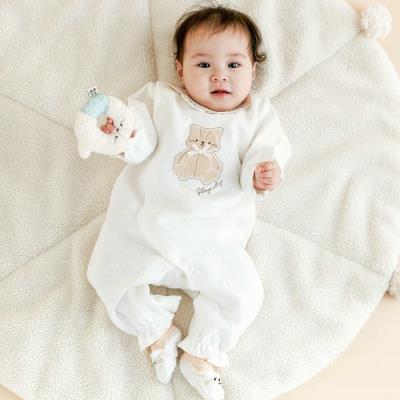 お揃い】花柄スカラップ襟ウサギネコパッチ刺しゅうロンパースベビー