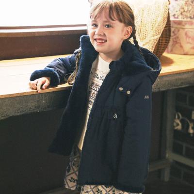 撥水加工】タフタ裏ファー中綿ブルゾン(80~150cm)(80cm ネイビー