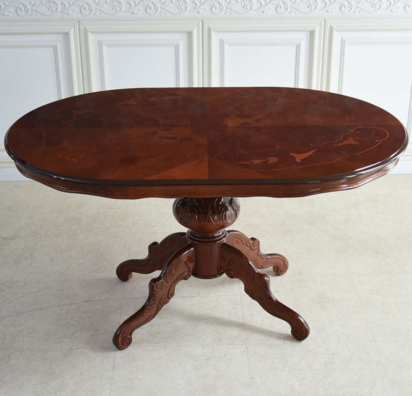 イタリア製 象嵌 楕円 ダイニングテーブル 幅135cm | ロココ調家具通販