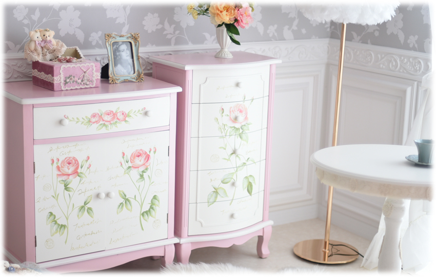 ローズデザインの5段チェスト 世界にひとつだけの花ハンドペイント