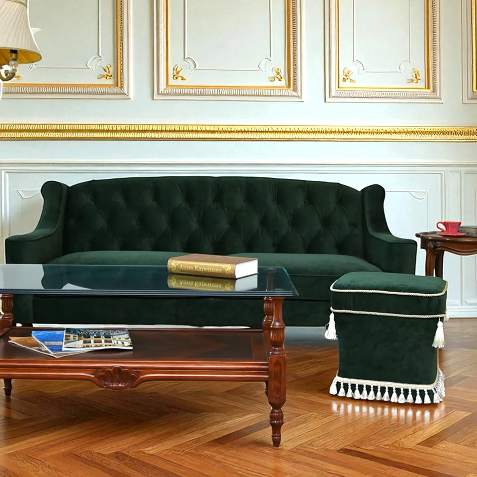 ロワイヤル ヴェール タッセル付 スツール ベルベット グリーン