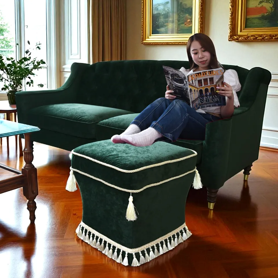 ロワイヤル ヴェール タッセル付 スツール ベルベット グリーン