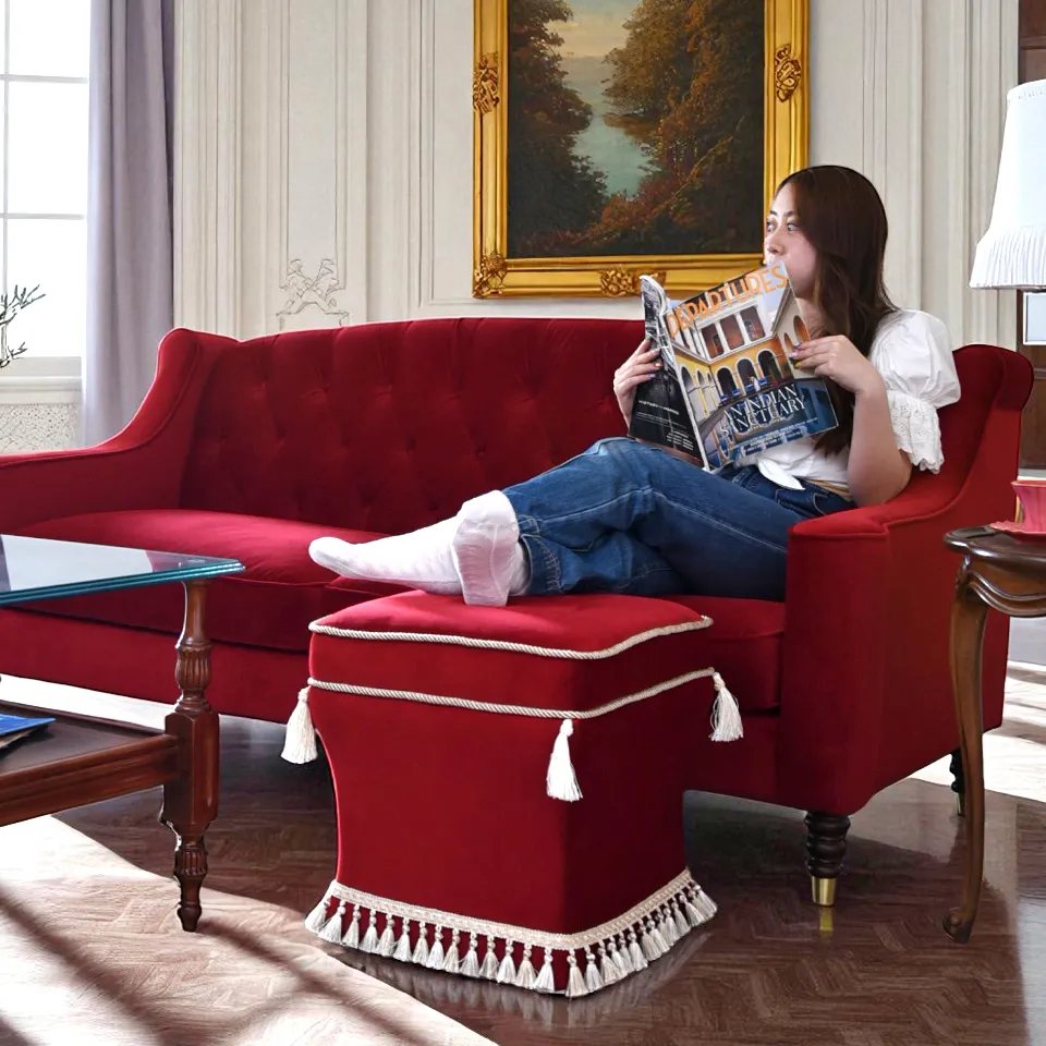 ロワイヤル ルージュ タッセル付 スツール ベルベット レッド ｜ロココ