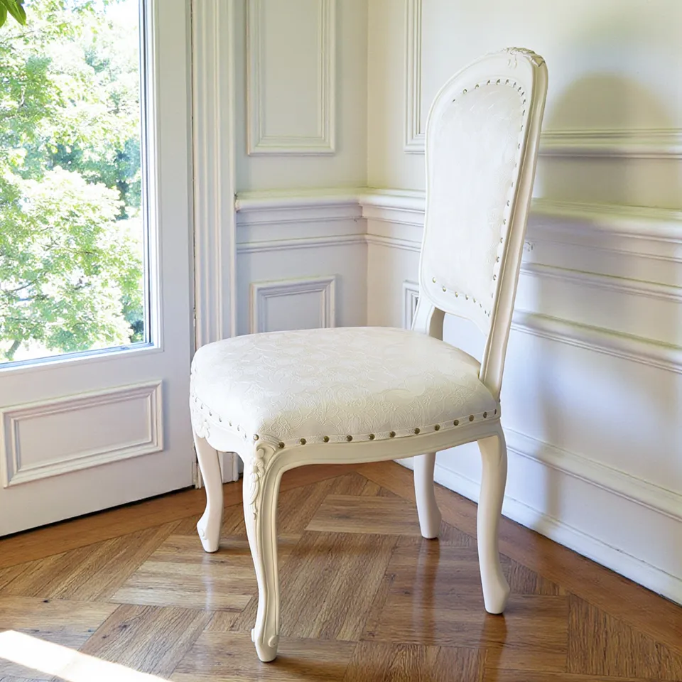 ロココ調 ダイニングチェア ホワイト アイボリー 幅55cm 猫脚 ｜ロココ
