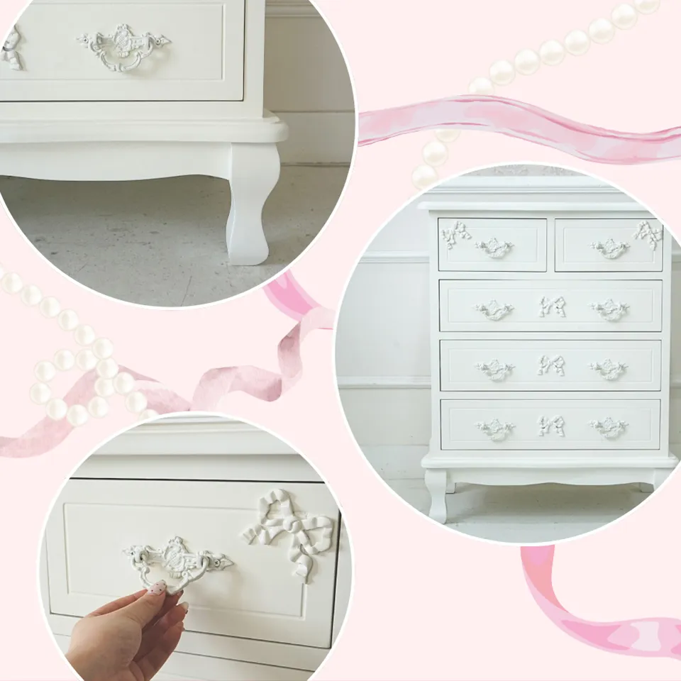 ステラリボン 姫系 チェスト ホワイト 幅65cm｜ロココ調家具通販 ベベ