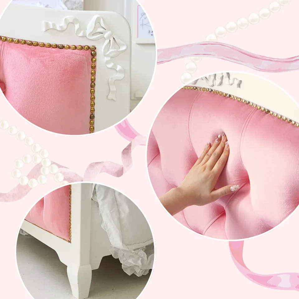 ステラリボン 姫系 シングルベッド ピンク×ホワイト 幅105cm｜ロココ調