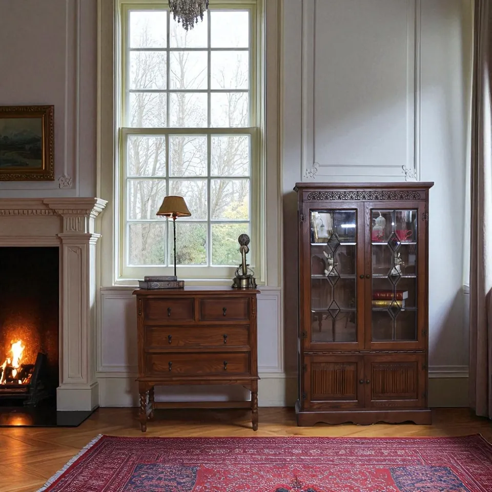 アンティーク調 3段チェスト オーク材 英国調 収納家具 幅80cm｜ロココ