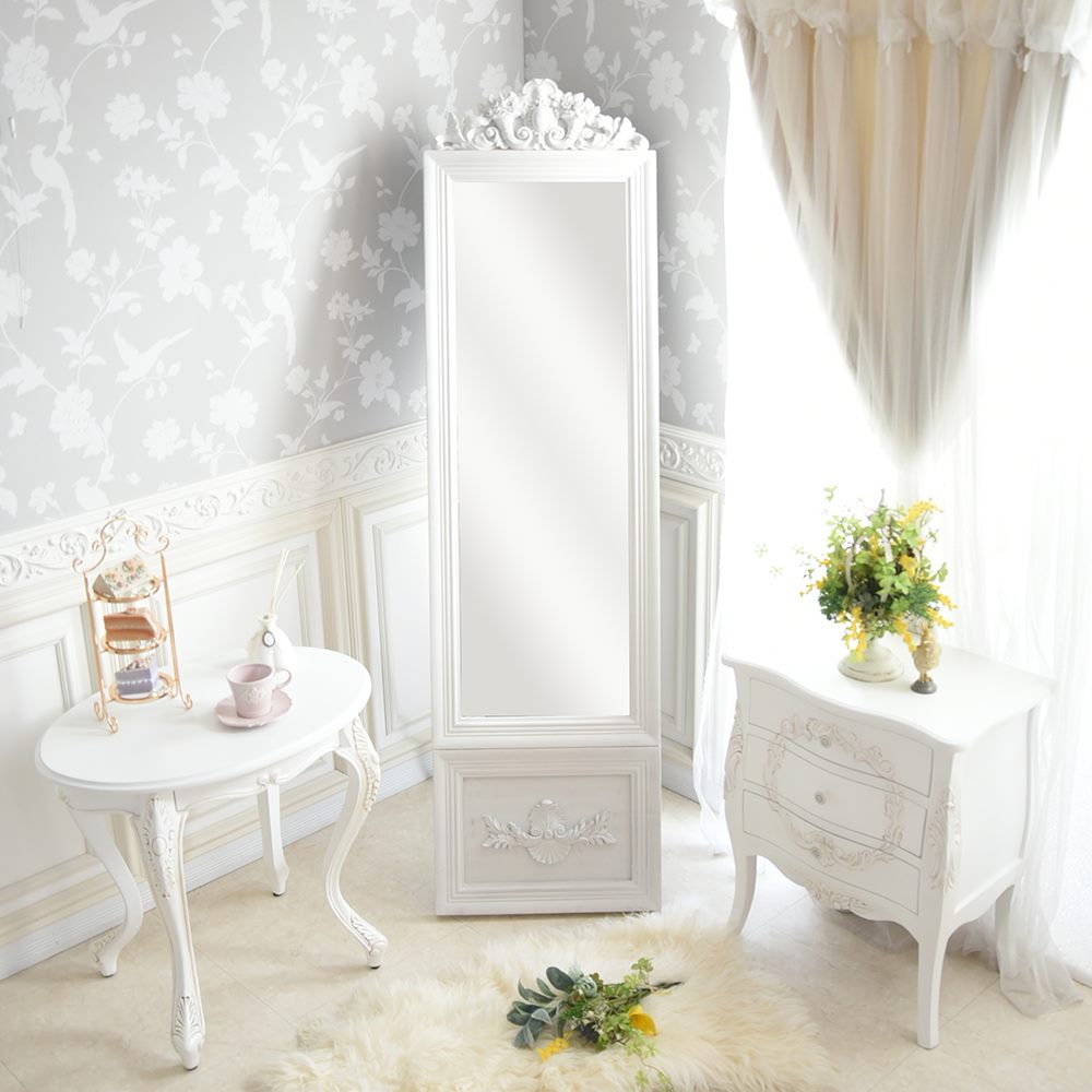 ロココ調 スタンドミラー アンティーク ホワイト 幅49cm | ロココ調