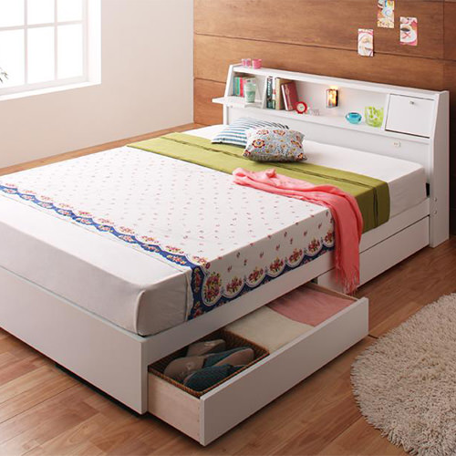 多彩な機能&引き出し収納 照明・コンセント付き収納ベッド(シングル