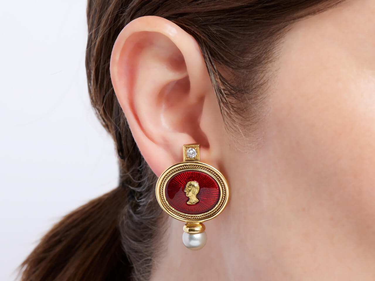 Elizabeth Gage Enamel, Diamond and Pearl Earrings in #516852