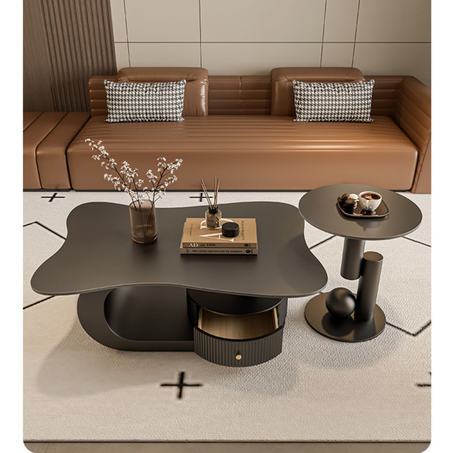 セラミック天板のコーヒーテーブル｜引き出し収納付き fel-1957