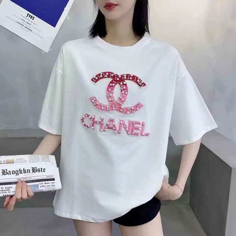 シャネルブランド女 Tシャツおしゃれ丸首コットン半袖トップス ins風