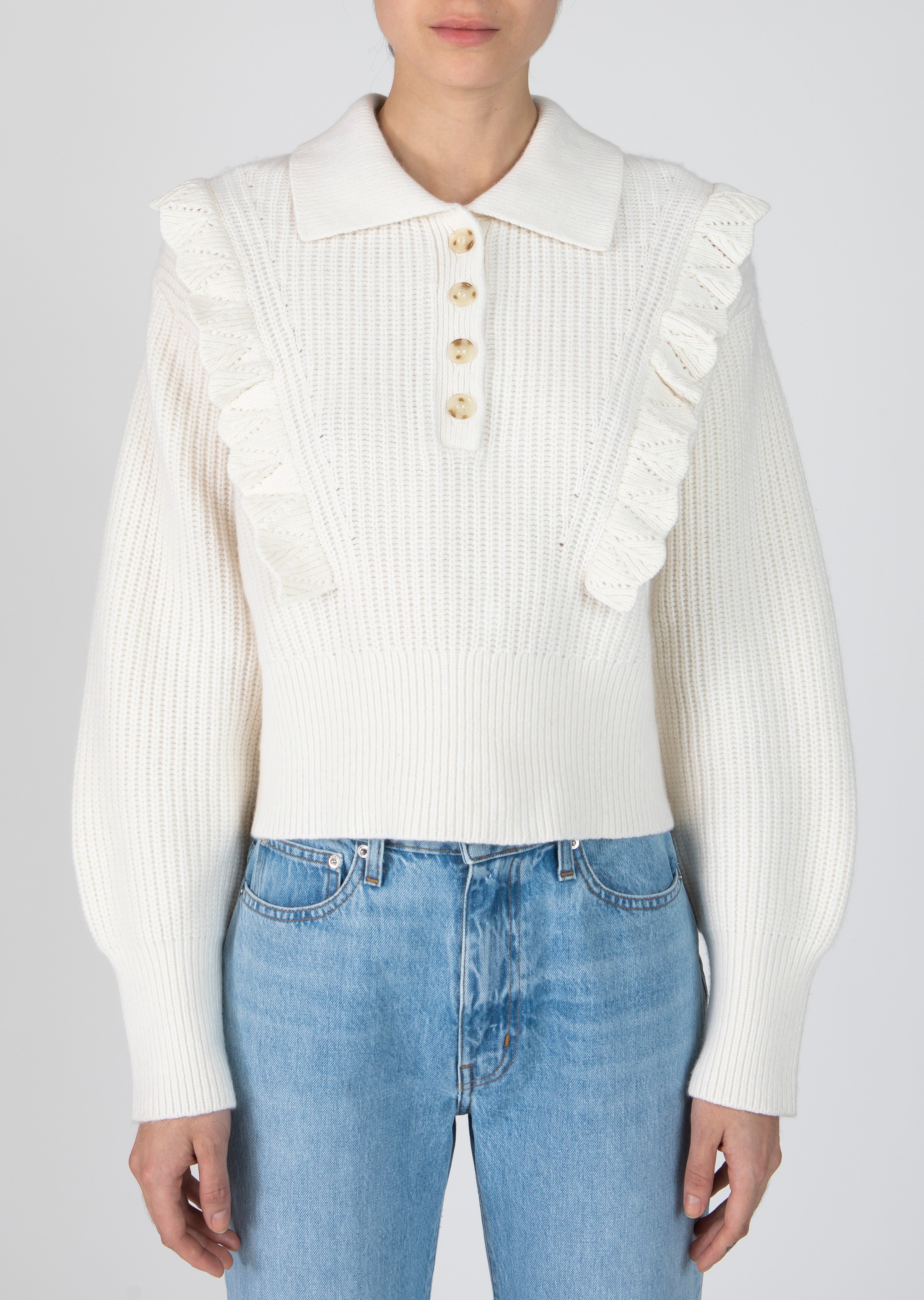 DEREK LAM 10 CROSBY - Noelia Collared Ruffle Sweater in Ivory