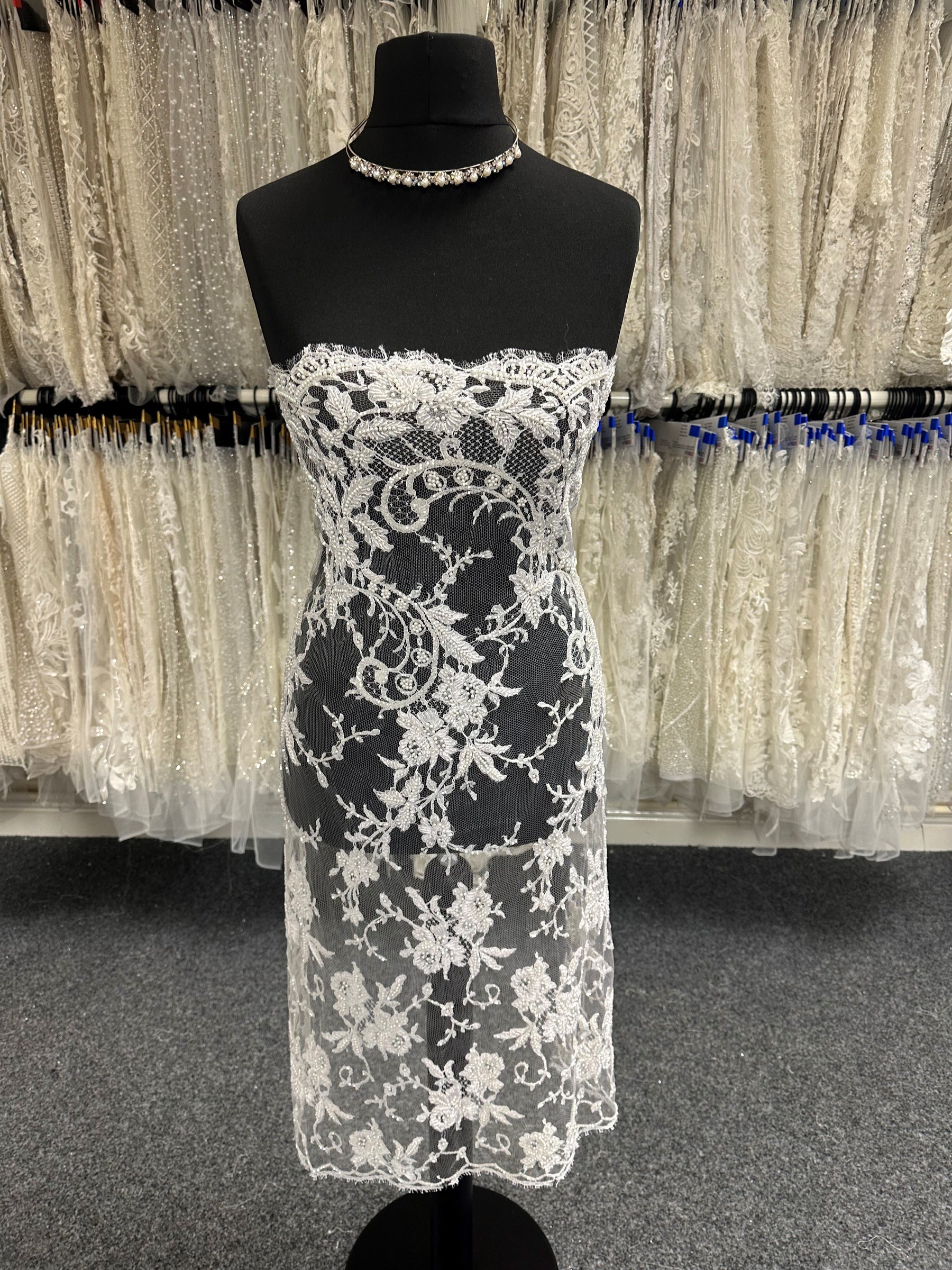 White Beaded French Chantilly Lace - Annalisa