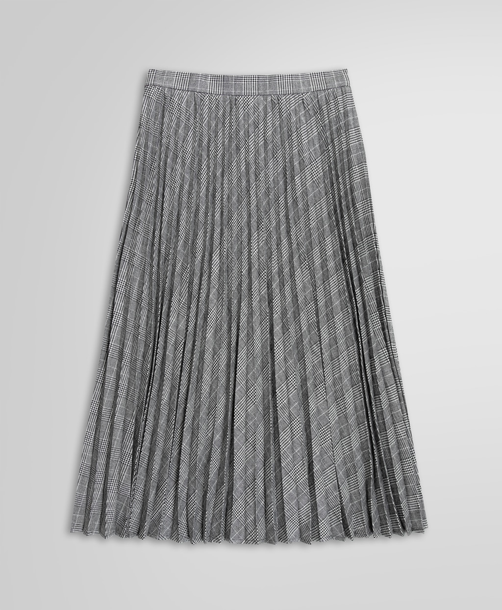 ポリエステルブレンド グレンチェック ミディプリーツスカート