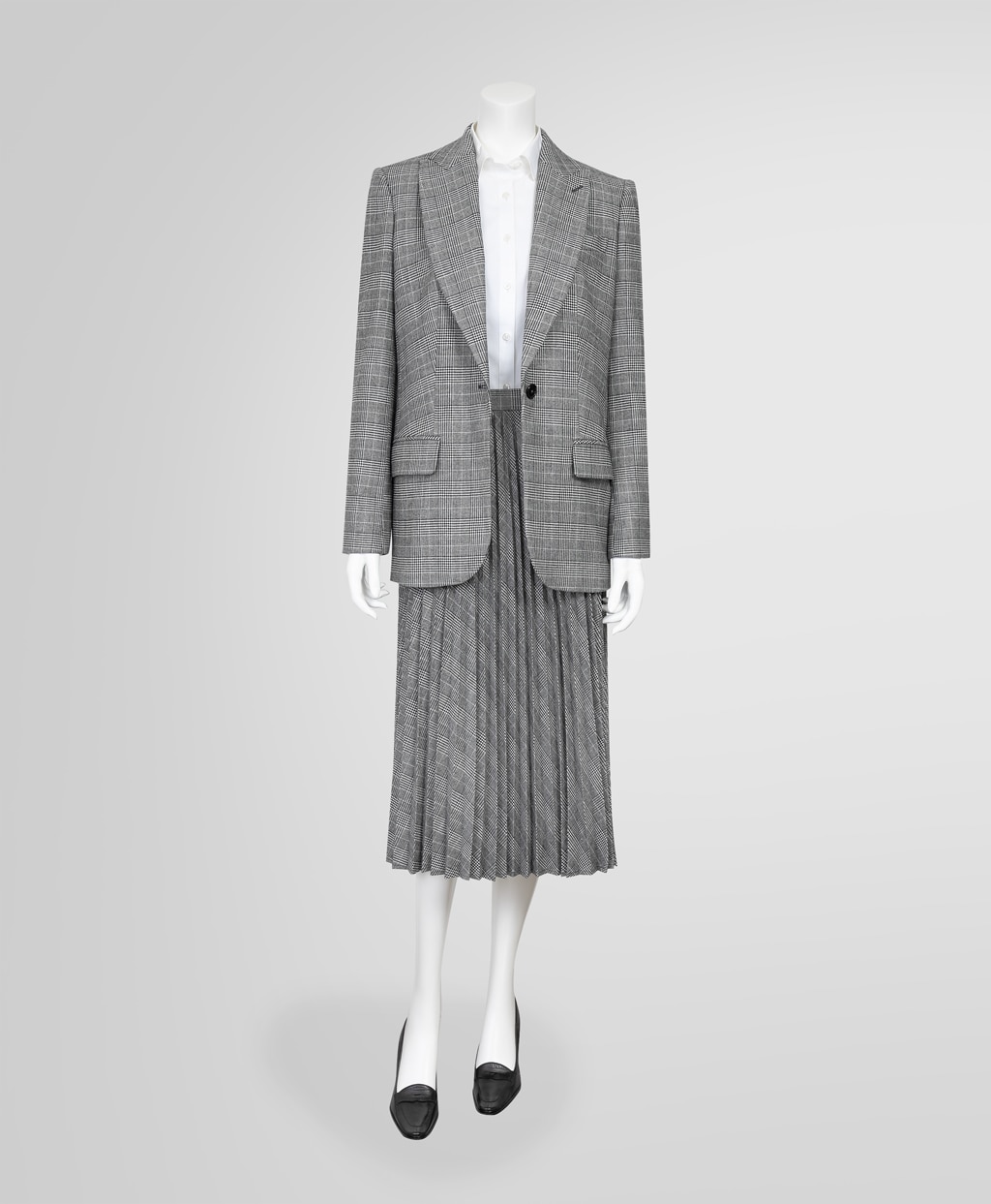 ポリエステルブレンド グレンチェック ミディプリーツスカート