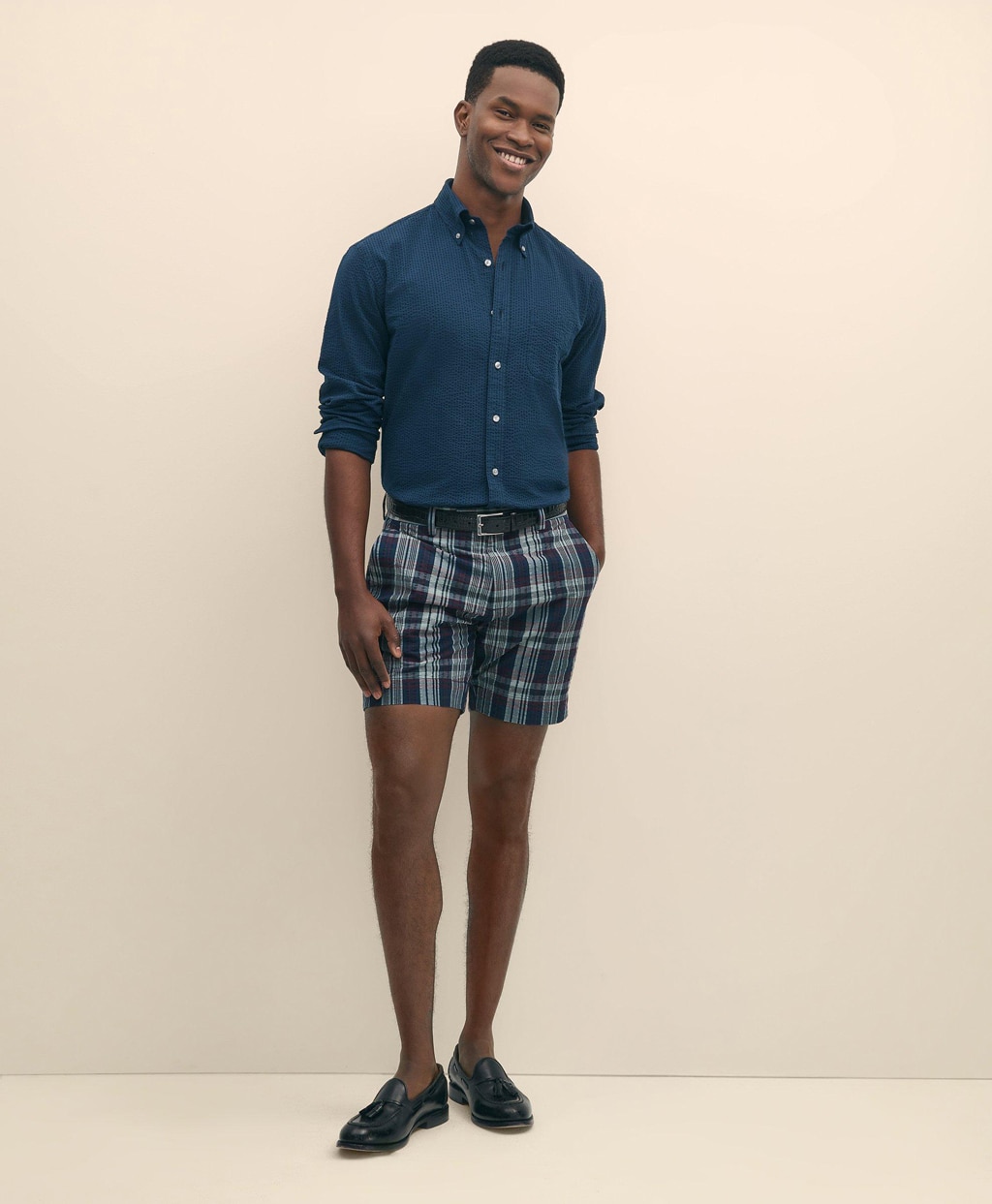 コットン シアサッカー マドラスチェック プレーンフロント 7in