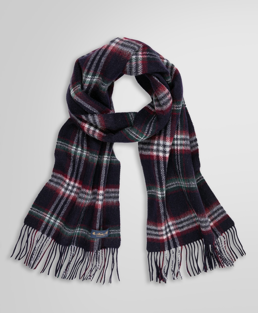 カシミヤ タータンチェック/ソリッド ダブルフェイス マフラー