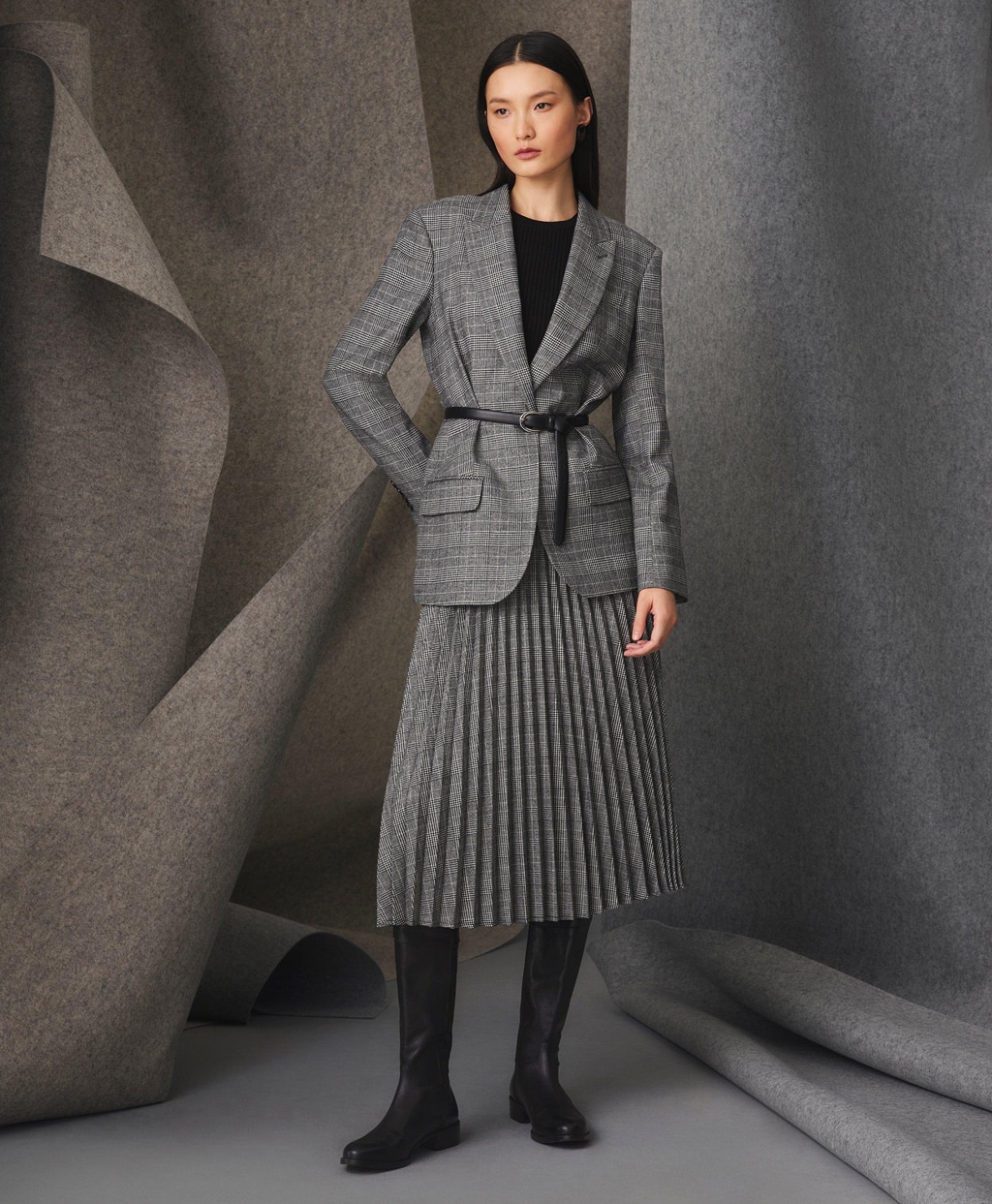 ポリエステルブレンド グレンチェック シングル1ボタンジャケット