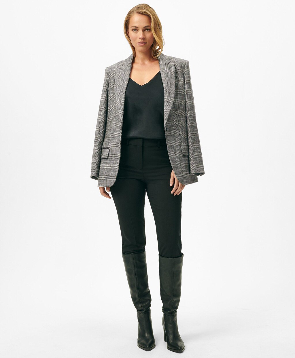 ポリエステルブレンド グレンチェック シングル1ボタンジャケット