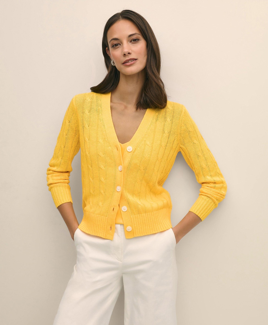 リネン ケーブル Vネックカーディガン | Brooks Brothers Japan