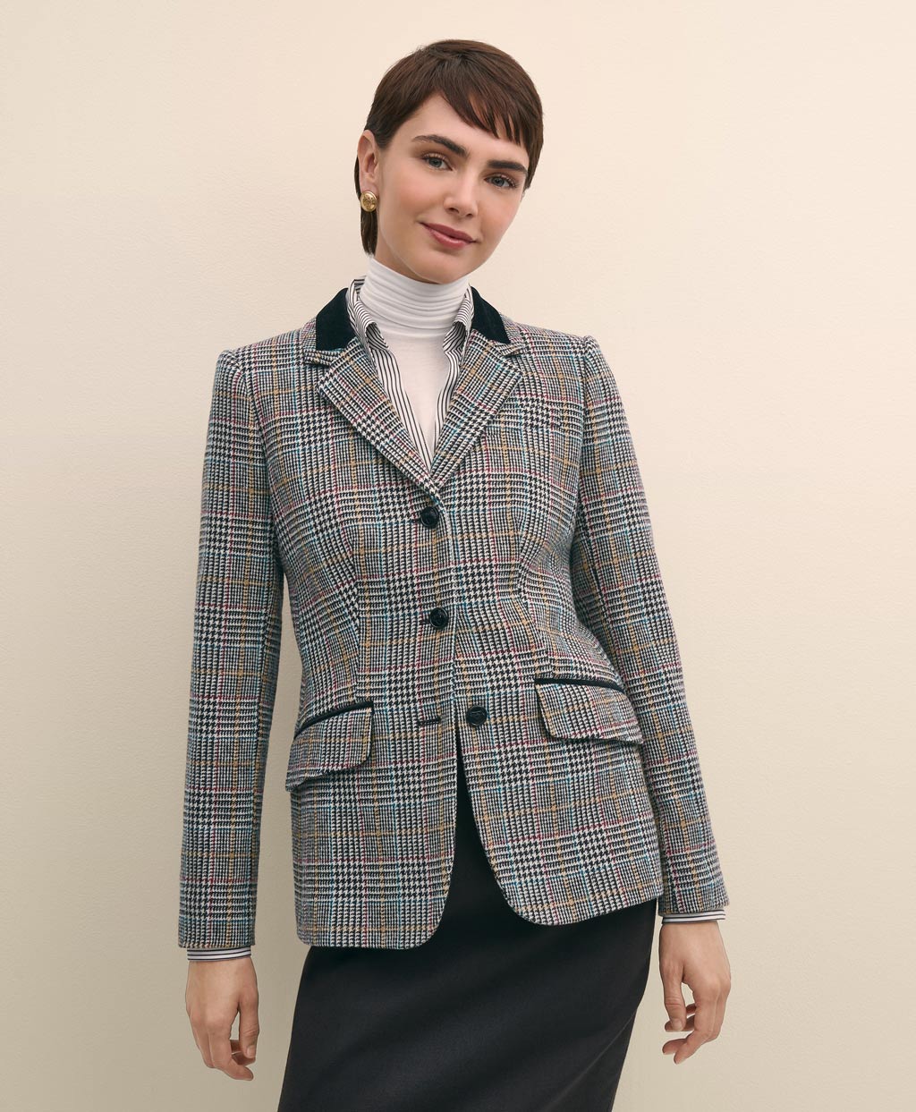 ウール マルチカラーチェック 3ボタンライディングジャケット