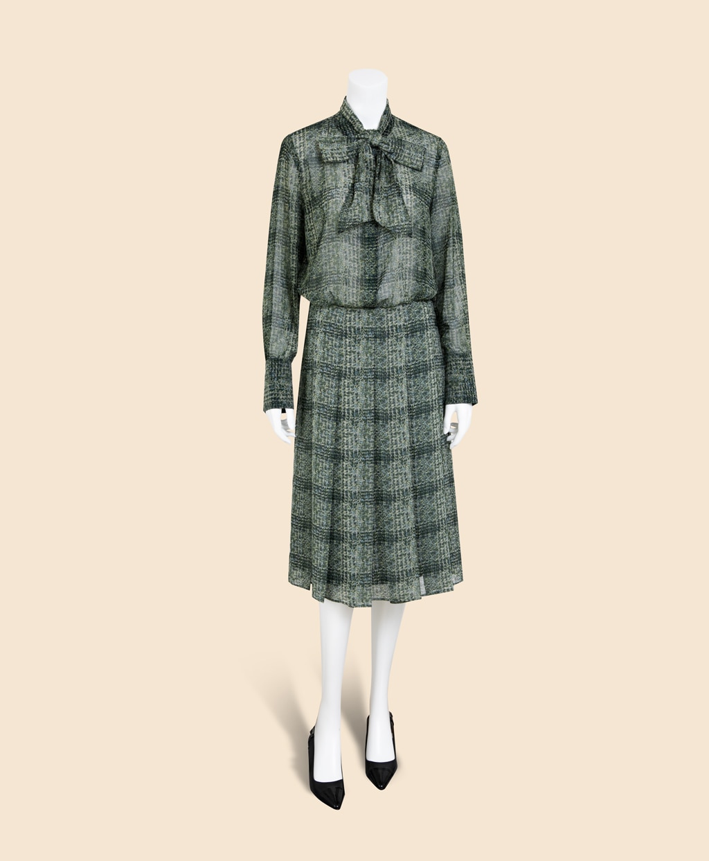 ポリエステルジョーゼット ツイードファブリックプリント ミディ