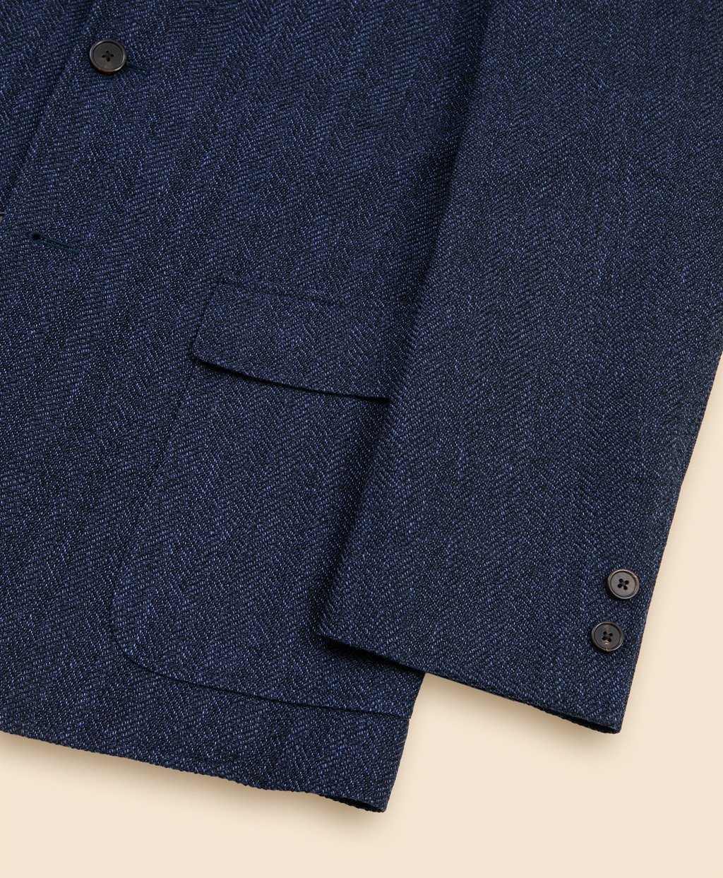 ウール／コットン／リネン ヘリンボーン 段返り3釦サックジャケット