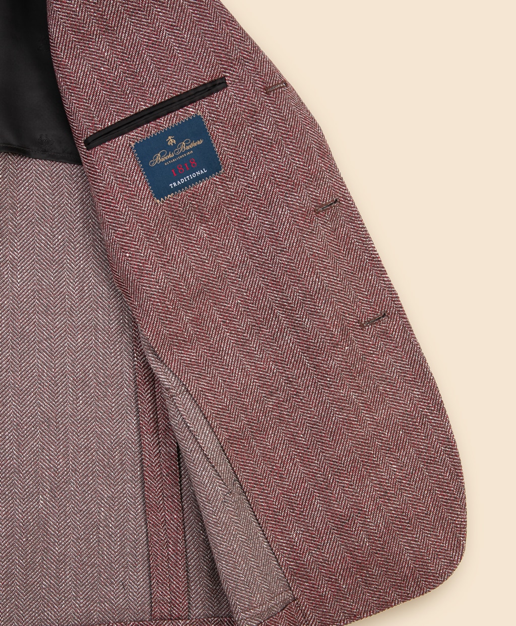 ウール／コットン／リネン ヘリンボーン 段返り3釦サックジャケット